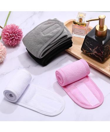 24 Pcs Terry Cloth Spa Headband Set - Adjustable Facial Head Wraps for Makeup and Facials - Non Slip Stretch Towel - White, Pink, Grey, Black - Buy Online on GoSupps.com