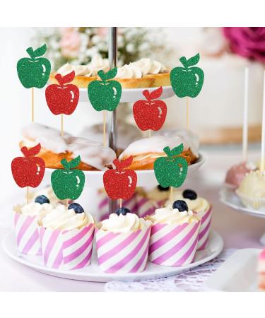 INNORU Apple Cupcake Toppers Fruit Apple Cake Toppers Baby Shower Birthday Wedding Party Decoration Supplies Pack of 24 Green & Red Glitter - Buy Online on GoSupps.com
