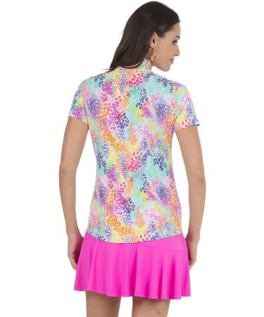 IBKUL UPF 50+ Icefil Cooling Tech Lessie Print Short Sleeve Mock Neck - White Multi Print - X-Small - Buy Online on GoSupps.com