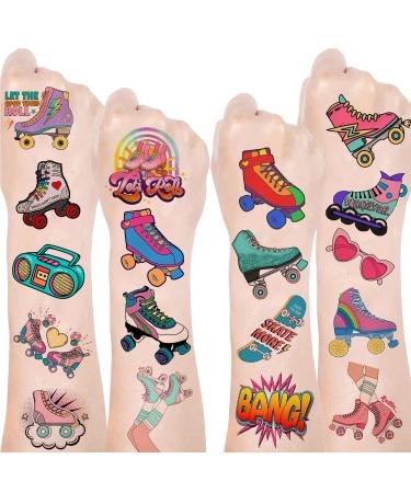 16 Sheet Roller Skate Party Favors Roller Skating Temporary Tattoos Stickers for Kids Girls Boys Throwback to 90s Roller Skate Theme Party Decorations supplies (192 PCS)