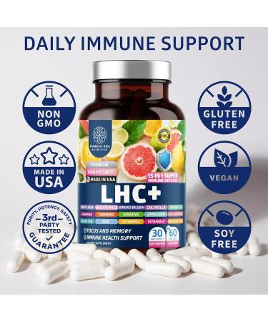 N1N LHC+ 15-in-1 Immune Support Supplement with Spirulina, Turmeric, Ginseng, Guarana, Vitamin D and Vitamin C for Immunity, Energy and Long-Haul Relief, 60 Veg Caps, Bottle Color May Vary - Buy Online on GoSupps.com