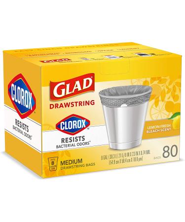 Glad Medium Drawstring Trash Bags with Clorox 8 Gallon - Lemon Fresh Bleach Scent - 80 Count - Buy Online on GoSupps.com