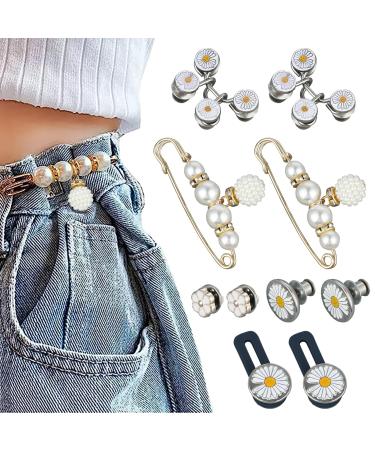 Cobee Pant Waist Tightener 10 Sets Waist Buckle Clips No Sewing Jean Button Pins Tighten Buttons for Jeans Pants Waist 5 Styles(Daisy)
