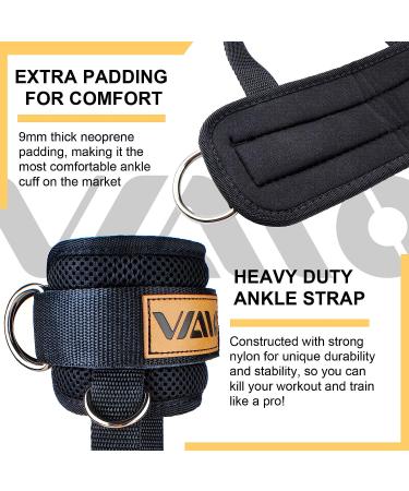 VAIIO Adjustable Neoprene Ankle Straps for Cable Machines - Premium Comfort Fit with Double D-Ring - Improve Abdominal Muscles, Lift Butts, Tone Legs - Black Pair - Buy Online on GoSupps.com