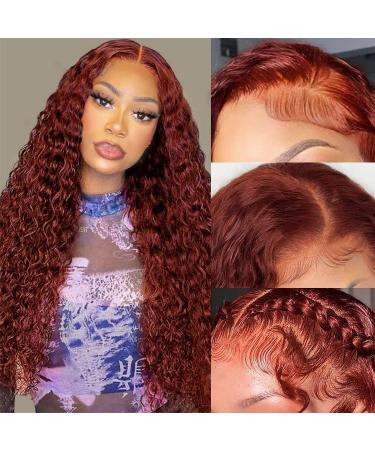 Reddish Brown 13x4 HD Lace Front Wigs Human Hair 22 Inch Brazilian Virgin Human Hair Wigs for Black Women 180 Density Water Wave Lace front Wig Human Hair Wig Pre Plucked with Baby Hair 22 Inch Reddish Brown Water Wave Wigs