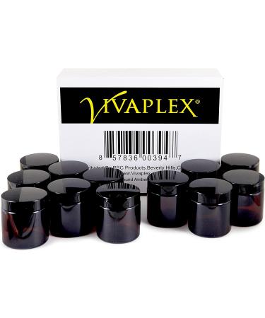 Vivaplex 12 Amber 4 oz Round Glass Jars with Inner Liners and Black Lids - Set of 12 - Buy Online on GoSupps.com