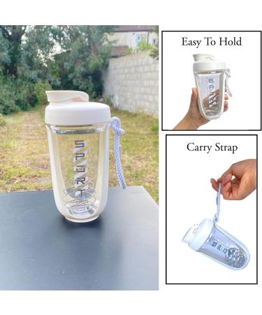 Qavi Protein Shaker Bottle With Stainless Steel Mixing Wire Ball and Rope Premium Shaker Made of Tritan Materiel BPA Free Durable Leakproof And Odourless | 590ml White - Buy Online on GoSupps.com