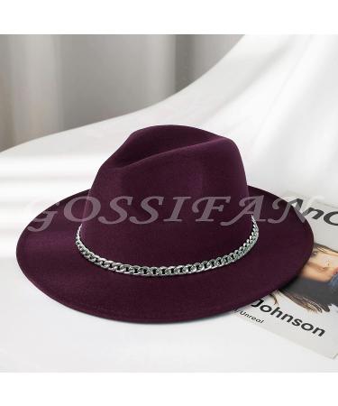 Gossifan Wine Red Fedora Hat with Chain Belt Buckle - Size 7 1/8-7 1/4 - Buy Online on GoSupps.com