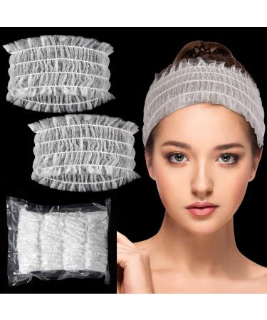 Chuangdi 100 Pieces Disposable Spa Headbands Soft Non-Woven Facial Hair Band Elastic Facial Head Wraps Cloth Stretch Skin Care Makeup Sauna Washing Face Supplies for Women Girls (White) - Buy Online on GoSupps.com