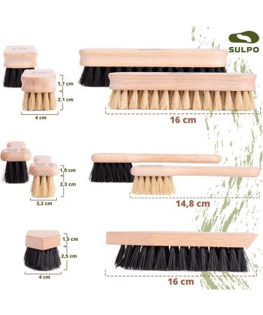 SULPO 7-Piece Shoe Polish Kit - Leather Cleaning Brushes - 2 Brushes Soft Bristles - 2 Polishing Brushes - 1 Dirt Brush - 1 Brush with Brass and Nylon Bristles - 1 Crepe Brush Nubuck Leather - Buy Online on GoSupps.com
