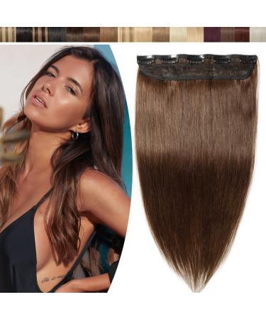 22 inches SEGO One Piece Hair Extensions Clip in Human Hair #4 Medium Brown Real Remy Hairpieces for Women 3/4 Full Head Straight Invisible (55g)