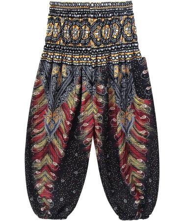Yeeye Kids Girls Black Bohemian Harem Pants - Size 3-5 | Smocked Baggy Boho Trousers for Yoga, Dance & Pilates - Buy Online on GoSupps.com