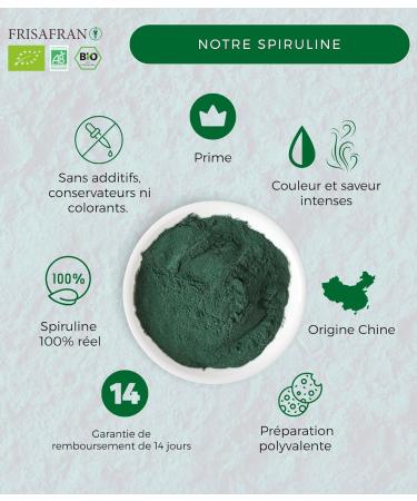 FRISAFRAN | Poudre de Spiruline Bio 100g | Spiruline Pure et Naturelle | Compl ment Vegan | Riche en Prot ines | Puret Antioxydante | Naturel Et Sans Additifs | BIO | D tox | Poudre De Super Aliment 100 g (Lot de 1) - Buy Online on GoSupps.com