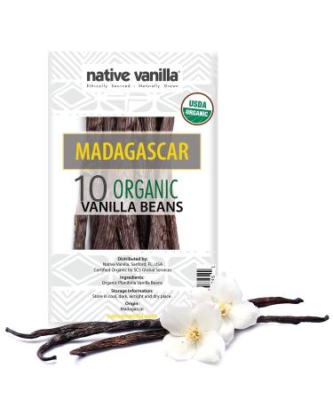 Native Vanilla - Organic Madagascar Vanilla Beans - 10 Premium Gourmet Whole Pods - For Restaurants and Home Baking, Cooking, Dessert Crafting, Beverages and Making Vanilla Extract Organic Madagascar Vanilla 10 Count - Buy Online on GoSupps.com