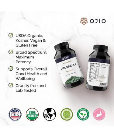 Ojio Premium Chlorella Tablets 100% USDA Organic - 1000 Tablets Bulk Pack | Pure Raw Superfood with Cracked Cell Wall | High Protein & Potency | Kosher Certified | No Additives or Fillers - Buy Online on GoSupps.com