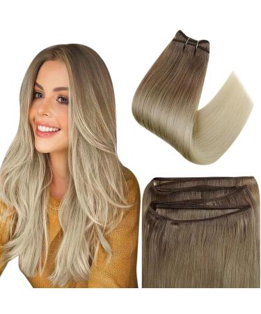 Easyouth Weft Human Hair Extensions Brown to Blonde Ombre Weft Hair Extensions Remy Real Sew in Hair Extensions Real Hair Weft 16 Inch 100g 16 Inch/40cm 3-Weft #8/60