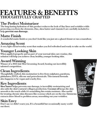 Rebels Refinery Anti-Wrinkle Men's Face Moisturizer Reduce Fine Lines & Wrinkles Shea Butter Vitamin E & Coconut Oil 3.8 Fl. Oz - International Shipping Available - Buy Online on GoSupps.com