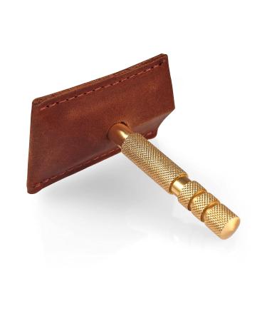 Genuine Cowhide Leather Safety Razor Head Cover | Travel-Friendly Double Edge Razor Case (Cognac - Buy Online on GoSupps.com