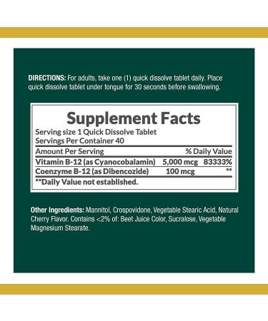 Nature's Bounty B-12 Twin Pack - Cherry Flavor 5000 mcg | 40 Quick Dissolve Tablets - Buy Online on GoSupps.com