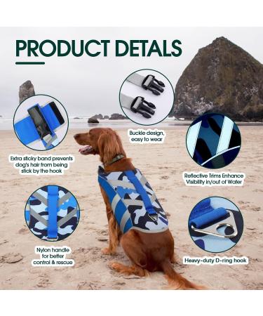 Kuoser Dog Life Jacket with Reflective Stripes | High Visibility & Adjustable | Ripstop Pet Preserver for Small, Medium, Large Dogs | Blue Camo | XX-Large - Buy Online on GoSupps.com