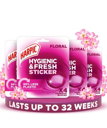 Harpic Hygienic Fresh Sticker Adhesive Toilet Block Purple - Floral 4 Packs of 4 stickers. Toilet Freshener No Plastic Applicator. 4 count (Pack of 4)
