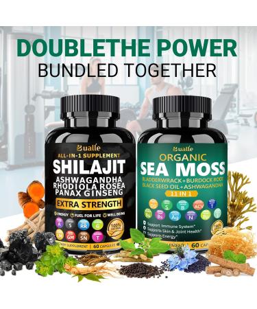 Bualle Organic Sea Moss for Women & Shilajit for Men,Ashwagandha Supplement with Black Seed Oil, Maca & Ginger, Supports Daily Wellness, Skin & Energy 120 Vegan Capsules Organic Herbal Complex 120 Count (Pack of 1) Sea Mo  - Buy Online on GoSupps.com