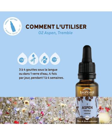 BIOFLORAL - 02 Aspen Tremble BIO DEMETER - Compte-gouttes 20 ML - S r nit - Fleur de Bach Authentique 20 ml (Lot de 1) - Buy Online on GoSupps.com
