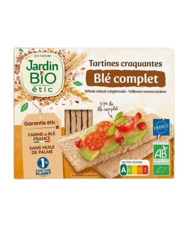 Jardin BiO tic Crunchy Toasts Whole Wheat Organic AB Certified Wheat Flour France Free of Palm Oil Made in France Pack of 2 Fresh Sachets 150 g