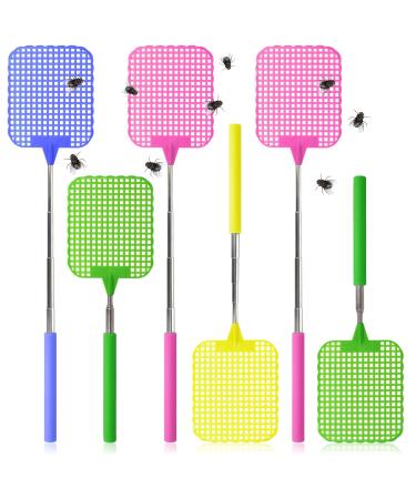 COM -FOUR 6x telescopic flaps - insect protection with flexibly pull -out stem - pest control fly catcher selection varied (6 pieces - colorful)