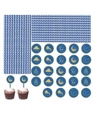 Eid-Themed Straws - Eid Paper Straws Striped Decorative Straws | Paper Eid-Themed Straw Cocktails Decors Straws Sritob