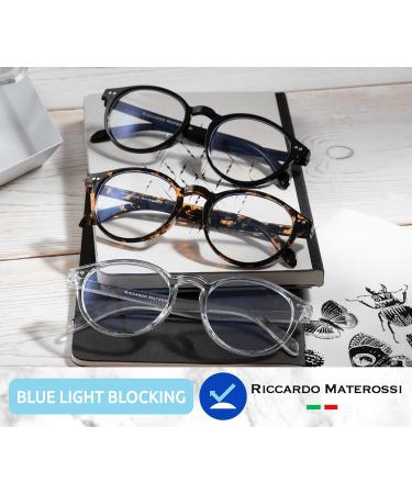 Riccardo Materossi - Premium 99.9% Blue Light Blocking Glasses (380-410nm) - Reduce Headaches and Improve Sleep - UK Based Brand 3 Pack 3 Round Frames - Buy Online on GoSupps.com