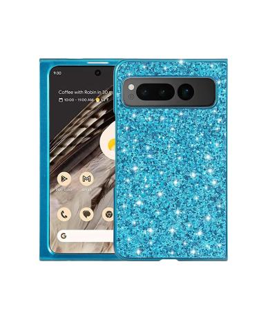 Tivenfezk nadoli glitter shell for Google Pixel fold fold blue glossy sparkling bling galvanisian frame ultra -thin shockproof back pocket cell phone case protective cover