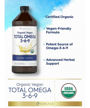 Carlyle Omega 3 6 9 | 16 fl oz | Cold Pressed | Certified Organic Vegan Supplement | Vegetarian Non-GMO Gluten Free and Solvent Free - Buy Online on GoSupps.com