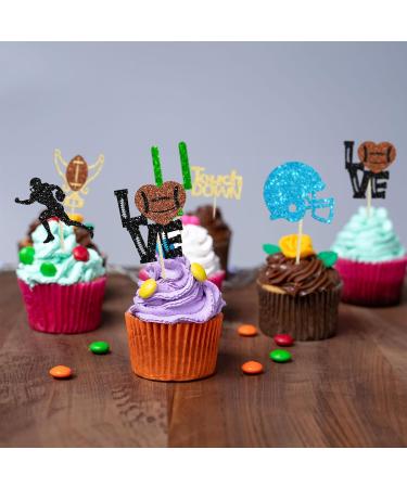 Gyufise 24Pcs Rugby Ball Cupcake Toppers Glitter Touchdown Player Cupcake Picks Trophy Love Rugby Cupcake Toppers Rugby Cake Decor for Rugby Sports Theme Baby Shower Party Supplies Multi Love - Buy Online on GoSupps.com