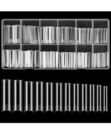 KOXXIAMOQ 240 Soft Gel Full Cover Nail Tips for Nail Extensions Clear Square Coffin Fake Nail Tips No C Curve Nail Tips Long Acrylic False Nails Traceless(transparent)