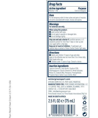 Wintergreen Pain Relief Heat Cream for Muscles - 2.5 Fl Oz - Fast-Acting Relief for Sore Muscles - International Shipping Available - Buy Online on GoSupps.com