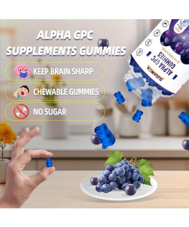 Alpha GPC Choline Gummies 600mg with Phosphatidylserine & Bacopa 3-in-1 Brain Support for Memory, Focus & Long-Term Cognitive Health Sugar-Free, Natural Formula, 60 Count - Buy Online on GoSupps.com