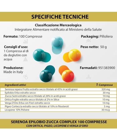 LABOTTEGADEGLIINTEGRATORI Serenoa Epilobio Pumpkin complex with nettle Pygeum Africanum Lycopene and Goldverga 200 tablets 1 per day Dietary supplement for the prostate and urinary tract - Buy Online on GoSupps.com