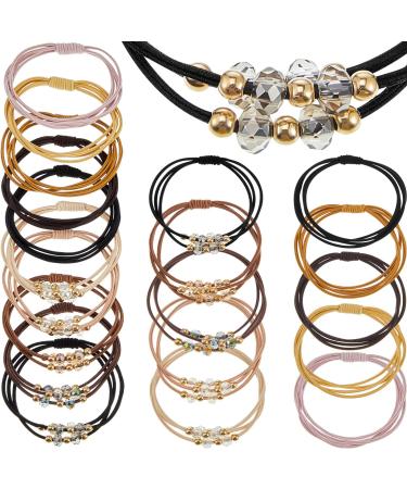 30 Pcs Bracelet Hair Ties Knotted Decorative Hair Ties Seamless Ponytail Holders for Women Elastic Hair Ring with Circle Beads Hair Bands Ropes Hair Accessories for Teen Girls Thin  Thick  Curly Hair