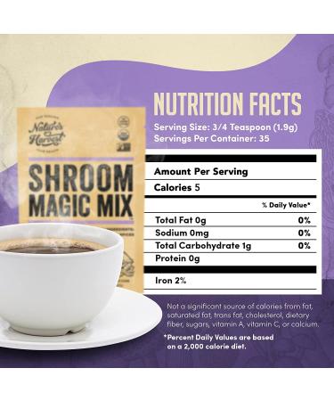 Nature's Harvest Mushroom Powder Turmeric Latte Mix - 35 Servings - Shroom Magic 5 Mushroom Blend with Reishi, Chaga, Cordyceps, Lion's Mane & Turkey Tail - 2.36oz Pack - Hot & Cold Drink Mix - Buy Online on GoSupps.com