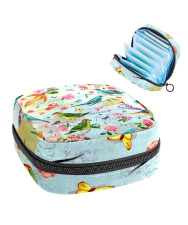 GIAPB Period Bag Sanitary Napkin Storage Bag Period Pouch Travel Makeup Bag Bird Flower Butterfly Color4337