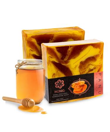 Panu soap honey honey - vegan shower soap for all skin types - natural soap as a solid shower gel and solid shampoo - Premium soap bar - Natural shower shower than solid shower gel honey 110 g (1 Pack)