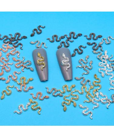 WOKOTO 50Pcs Small Snake Nail Charms - Gold, Silver, Black, Rose Gold | 3D Snakes for Nails | Metal Nail Art Charms for Women | Nail Jewelry Studs | Nail Accessory Kit - Buy Online on GoSupps.com
