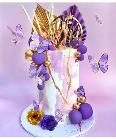 JEVENIS Purple Cake Decorations - Rose Butterfly Palm Leaves & Disco Balls for Wedding Cakes | Stunning Tortendeko Collection - Buy Online on GoSupps.com