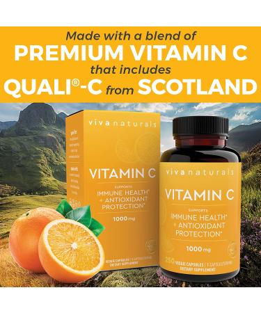 Viva Naturals Vitamin C 1000mg â€“ Non-GMO Immune Support with Bioflavonoids & Rose Hips | 250 Veggie Capsules - Buy Online on GoSupps.com