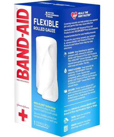 Band-Aid First Aid Rolled Gauze, White, 3 in X 2.5 yds - 1 Count - Buy Online on GoSupps.com