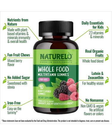 NATURELO Kids Berry Vitamin Gummies - Whole Food, 90 Count - Natural Nutrition - Buy Online on GoSupps.com