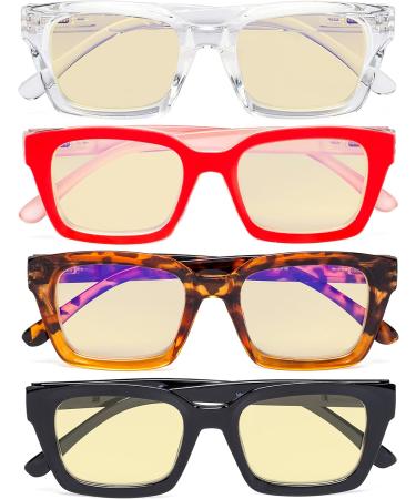 Eyekepper Yellow Tinted Reading Glasses 4 Pack - Oversized Square Blue Light Blocking Eyewear +2.50 - Computer Glasses - Buy Online on GoSupps.com