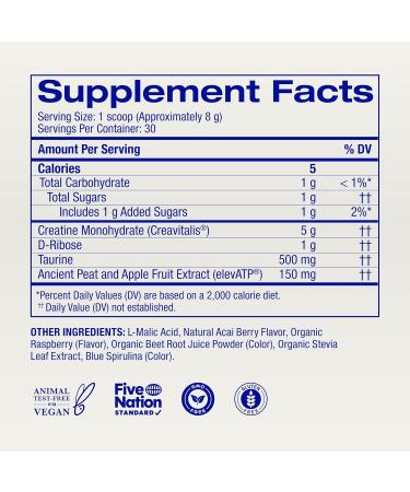 Ora Organic Creatine Monohydrate Powder - German-Sourced Creavitalis for Strength elevATP for Energy D-Ribose & Taurine for Recovery - Creatine for Women & Men - Acai Berry Flavor 30 Servings - Buy Online on GoSupps.com