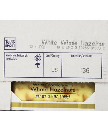 Ritter Sport White Chocolate with Whole Hazelnuts 3.5 oz (Pack of 10) - Buy Online on GoSupps.com